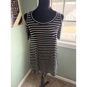 Acemi Striped Cold Shoulder Tunic Black White Women’s